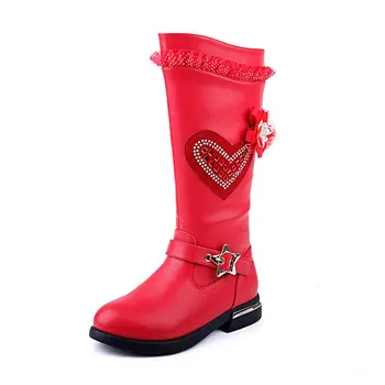 Dievča elegantnej čipky crystal topánky black red protišmyková PU kožené topánky kód 26-37 dlho princezná jar zimné polovici teľa topánky