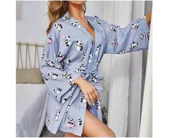 1PC Ženy Sexy Nightgown Lete Panda Vzor Sleepwear Šaty Domov Bežné Župan bathwear Sleepingwear Imitácia Ice Hodvábne Šaty