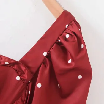 Vintage je Červené Víno Polka Dot Saténové Šaty Ženy Sexy Elegantné Šifón Klub Party Šaty kórejský vestidos