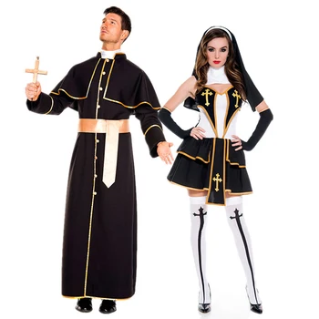 Páry Stredoveku Sa Kňaz Mníška Kostým Karneval, Halloween Cirkvi, Náboženské Kláštor Cosplay Maškarný Party Šaty