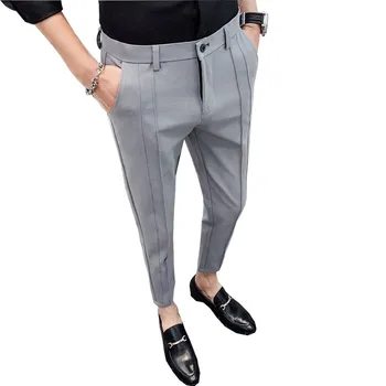 2019 módny obchodný úsek oblek nohavice značky mužov čierna šedá bežné nohavice pánske rovno slim šaty, nohavice pánske nohavice
