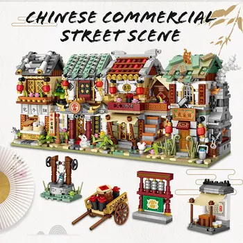 Celkom 4 Sady 2266pcs Mini Stavebné Bloky Mini Ulica Mesto Čínskej Ulici Tradíciu Architektúry Model Tehly Deti Hračky