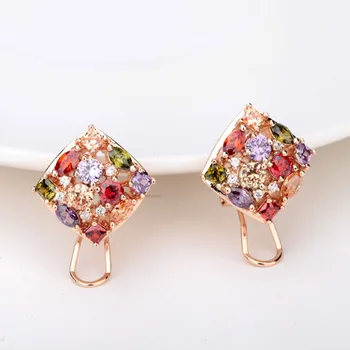 LUOTEEMI Kosoštvorec Tvaru Multi-Cubic Zirconia Farba Rose Gold-Farba Stud Earings pre Ženy, Luxusné Večeru Šaty Príslušenstvo