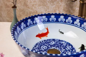 Keramické Maliarske Umenie Lavabo Kúpeľňa Plavidla Umývadiel Kolo počítadlo top ryby vzorované keramické umývadlo, Kúpeľňa Umývadlo