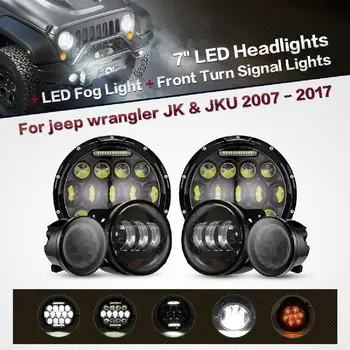 1 Pair 7 Palcový LED Svetlometov+Hmlové Svetlo+Predné Zase Signál pre Jeep Wrangler JK 2007-2017 Hi/Low Lúč Žiarovka DRL Svetlomet
