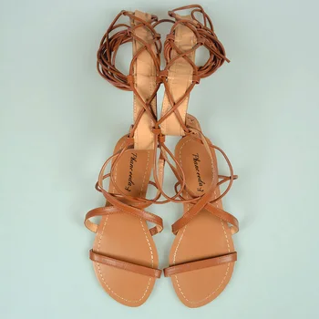 Nové 2019 Topánky Ženy Sandále Bežné Ploché Čipky Sexy Kolená Vysoké Topánky Gladiator Kravatu String Autor Kvalitné Letné Štýl