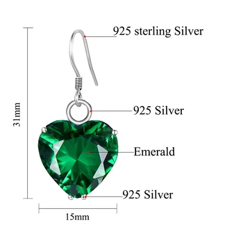 Srdce Emerald Visieť Náušnice pre Ženy Zelená Klenot Kameň Striebro Earings 925 Kamene, Náušnice Handmade Šperky, Darčeky pre Ženy