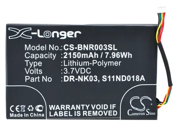 Cameron Čínsko 2150mAh Batérie DR-NK03, MLP305787, S11ND018A pre Barnes & Noble BNRV300,BNTV350,Nook Simple Touch, Jednoduché Dotykové 6