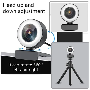 HD 1080P 2K Webkamera S Mikrofónom Vyplniť Svetla Na Ploche 360 Otočná Top Mini Kamery Pre Live Video Hovoru Konferenčný Práce