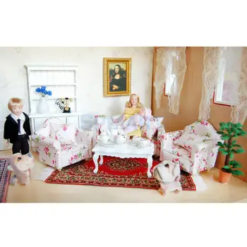 Domček pre bábiky Miniatúrne Porcelánová Bábika Lady v Pruhované Šaty