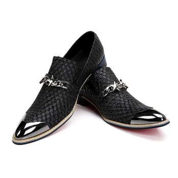 Čierne Kožené Mužov Oxford Topánky Ukázal Prst Formálne Šaty Bytov Topánky Muž Módne Nity Zapatos Homre Pošmyknúť Na Business Moccasins