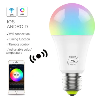 WiFi Žiarovky, 7W E27 LED Smart Žiarovky Neon Zmena Lampa Ovládanie Hlasom Alexa Google Asistent Ekvivalent Časovač Funkcia Bulb
