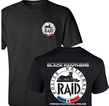 Raid francúzskej Národnej Polície pánske Tričko protiteroristická Jednotka Gign Špeciálne Módy Čierny Čaj T-shirts Predná&zadná Tlač