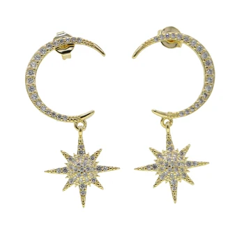 Vianočný darček módne šperky pre priateľku milenca iskrenie bling 5A cz klasické moon star náušnice