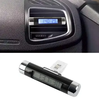 1PC Mini Clip-on S Modré Podsvietenie LCD Displeja Air Vent Automobilový Hodiny Kalendár Auta Hodiny Teplomer S gombíkovú