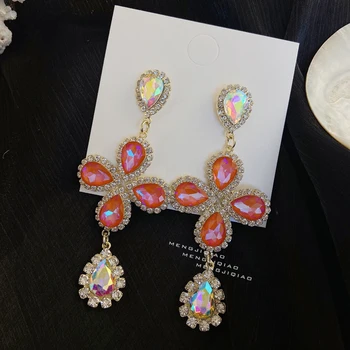 MENGJIQIAO kórejský Luxusné Módne Motýľ Farebné Crystal Drop Náušnice Pre Ženy, Dievčatá Prehnané Pendientes Strany Šperky