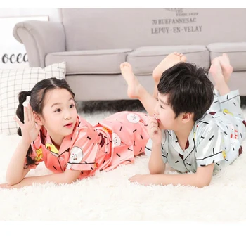 Baby Chlapci, Dievčatá Sleepwear Oblečenie Žien Dievčatká Hodváb Pyžamo Deti Letné Oblečenie Set sa Satin Pijama vyhovovali 10 rokov