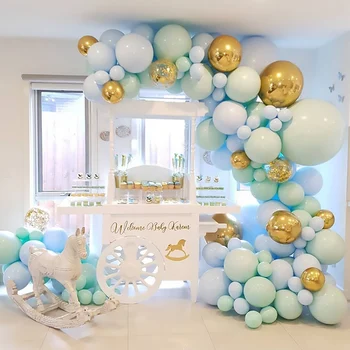 Modrá Macaron Balóny Arch Auta Pastel Balóny Garland Rose Gold Konfety Globos Svadobné Party Dekor Baby Sprcha Dodávky