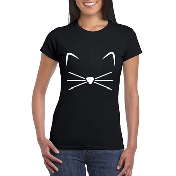 Bavlna Mačka B Bradu Tlačiť Ženy tričko Cat T-Shirt Bežné Vtipné Tričko Pre Lady Top Tee Lumbálna Bavlny O-Krku Európskej Plus Veľkosť