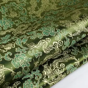 90 cm*100 cm Brocade textílie kostým COS oblečenie cheongsam tkaniny tkaniny svadobné party šaty textílie tmavo zelený podklad gold dragon