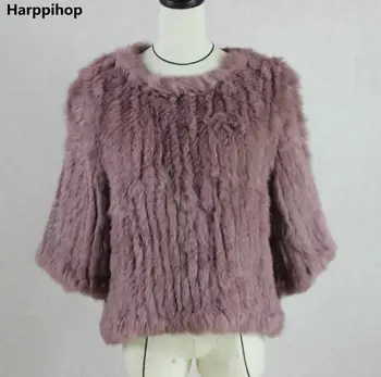 Skutočné skutočné prírodné dámske pletené králik kožušinový kabát fashional kožušiny bunda všetkých-zápas sveter dámske pulóvre