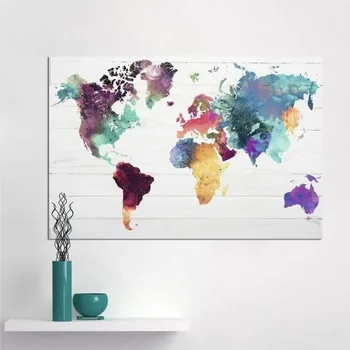 Farebné Mapy, Maliarske Plátna maľovanie akvarel svete Globálnej mape dekorácie na stenu umenia, tlače, plagát obrázok