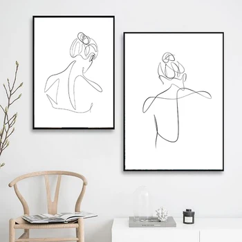 Abstrakt Minimalizmus Line Kreslenie Ženy Body Art Stenu Decor Obraz Čiernej a Bielej Plagát pre Spálne, Obývacia Izba Domov Stenu