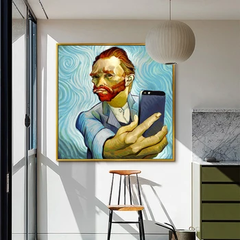Van Gogh Selfie telefonicky Zábavné Plátno Olej Obrazy Abstraktné Wall Art Plagáty a Vytlačí Portrét Van Gogh Obraz Domova