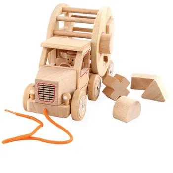 Drevené detské stavebným Dieťa 1-2-6 Rokov Geometrie Párové Stavebné Bloky Inteligencie Box Ťahaním Hračka Auto