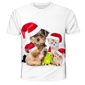 Vianočné Zvierat Mačka Batoľa T-shirts Santa Claus Deti Bežné Karikatúry Snehuliak Strany Stromu Lete Krátky Rukáv Kostým Kabát Topy