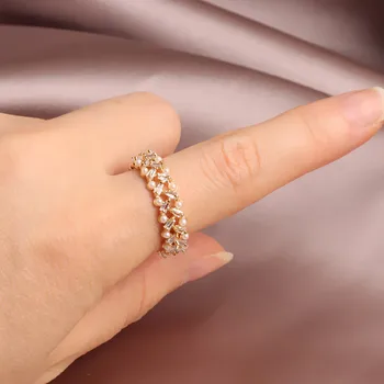 2020 kórejský nový dizajn a módne šperky nádherné medi vykladané zirkón duté pearl jednoduché kolo otvára krúžok pre ženy