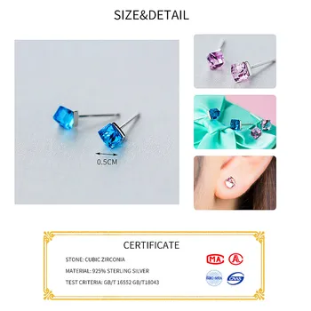 INZATT Geometrické Námestie Modrá Ružová Crystal Stud Náušnice 925 Sterling Silver Jemné Šperky ForWomen Strany Elegantné 2018 Príslušenstvo