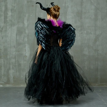 Maleficent Black Angel TUTU Šaty Fantázie Dievčatá Halloween Kostým, Šaty Nina Vestidos Disfraz Víla Oblečenie Baby, Karneval, Župan