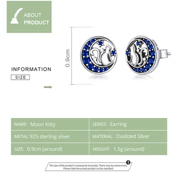 Bamoer Skutočné 925 Sterling Silver Mačka na Mesiaci Kolo Stud Náušnice pre Ženy Ucho Kolíky Jemné Šperky 2020 Nové SCE880