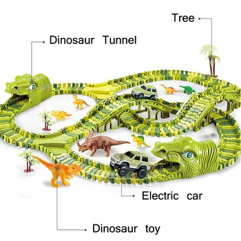 211Pcs Dinosaura Železničnej autíčka Diy Roller Coaster Skladieb Racing Nastaviť Hračky pre Chlapca, Deti, Vzdelávacie Ohýbať Flexibilné Závod Hra