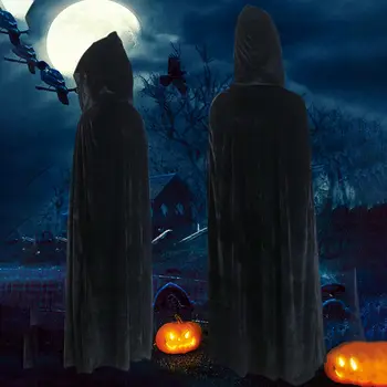 Dospelých Halloween Zamatový Plášť Cape Kapucňou Stredoveký Kostým Čarodejnice Wicca Upír Halloween Kostým, Šaty, Kabáty 5 Farieb