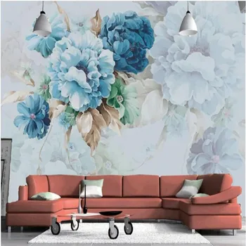 Wellyu Vlastné rozsiahle moderné nástenné maľby čerstvé ručne maľované kvety pastoračnej obývacia izba TV pozadie netkaných tapiet