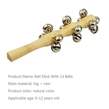 Predškolské Vzdelávacie Hračky Bicie Nástroj Drevené Ručné Bell Stick S 13 Kovovými Jingles Loptu
