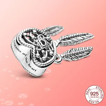 925 Sterling Silver Kúzlo Dreamcatcher Žiarivé Srdce Kúzlo Vhodné pre Ženy Nosiť DIY Šperky Darček