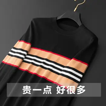 Prekladané bavlna, dlhý rukáv pletený sveter mužov pekný kórejská verzia 2020 klesnutie tričko jeseň zima top