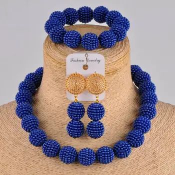 Kráľovská modrá simulované perla Európy a Ameriky strany šperkov náhrdelník Afriky korálky šperky set ZDS01