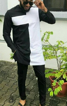 Príležitostné o-neck tričká black/white patchwork a pevné nohavice šité nohavice sady Afriky tradičné mužské ženícha vyhovuje