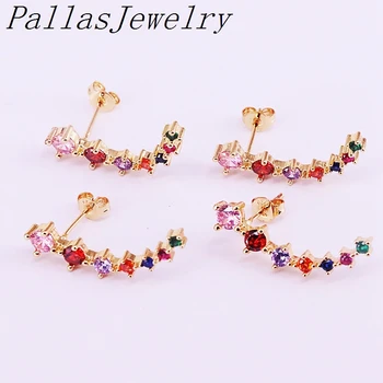 10Pairs Rainbow cz Micro Pave pre ženy jemné náušnice, vysoko kvalitné módne šperky zlatá farba náušnice klincami