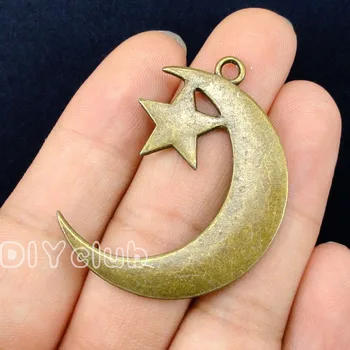 15pcs - Antique Bronze 2 Stranný Veľké Mesiac a Hviezdy charms 44x33mm