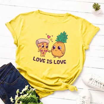 Ženy T-shirt Lete Bavlna Krátky Rukáv Plus Veľkosť 5XL Cartoon Ovocie, banány, Ananás, Pizza Tlač Príležitostné O Krk Žena Tričko Tees Topy