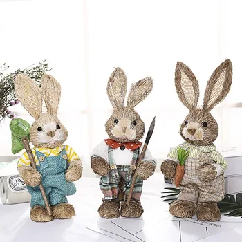 Veľkonočné Dekorácie Umelá Slama Veľkonočné králik s vajcom páse s nástrojmi stojan dekorácie DIY Záhrada Ornament Plochy Dekor Dodávky
