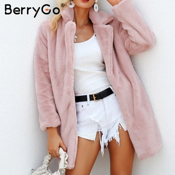 BerryGo Elegantné umelú kožušinu kabát Ženy 2018 Jeseň v zime teplé mäkké kožušiny, kabát Žena bežné streetwear módy strany nadrozmerná kabát