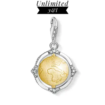 Zlato Revolvingové Svete Prívesok Charms Mape Sveta 925 Sterling Silver Módne Šperky Nosenie Náramku Reťazca Šperky Ženy, Mužov Darček 2020