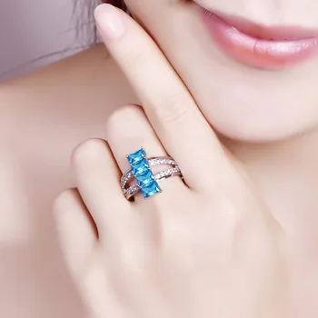 Lingmei Prichádza Nové Populárne Multi & Sea Modrá Biele Cubic Zirconia Striebornom Krúžku Veľkosť 6-9 Módne Ženy Šperky Strany