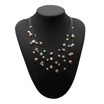 Krásne Barokové Multi-layer Perlový Náhrdelník pre ženy, Skutočné Umelé Black Prírodné sladkovodné perlový náhrdelník darček k narodeninám